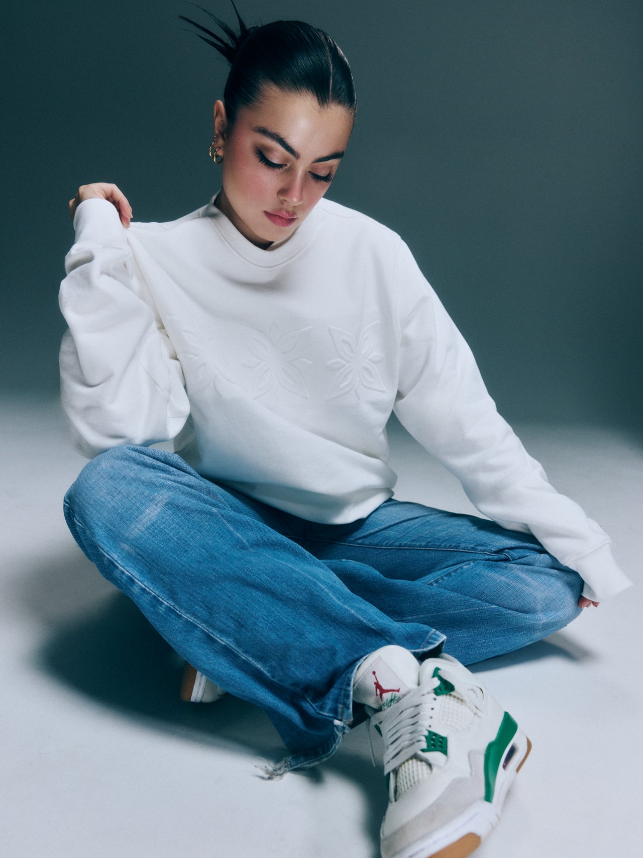 Embossed White Crewneck