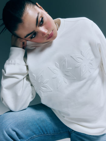 Embossed White Crewneck